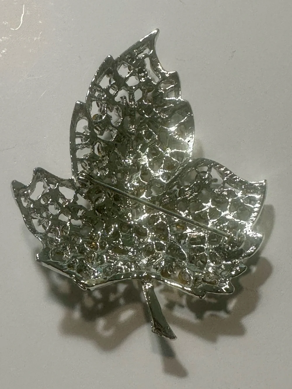 Vintage Mid-Century Rhinestone Maple Leaf Brooch Pin